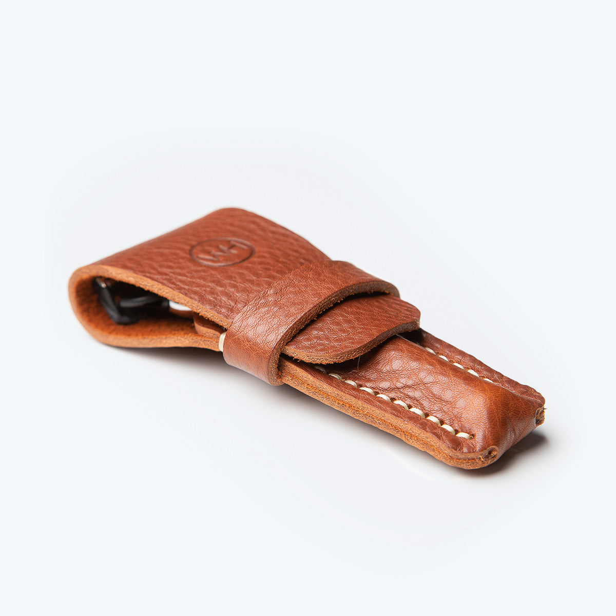 razor case in brown leather