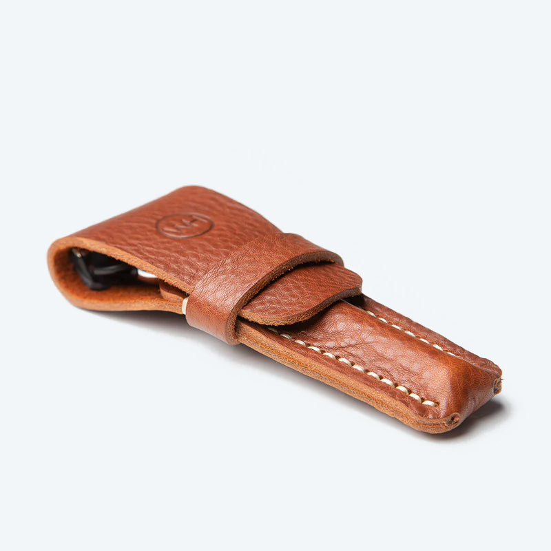 long brown leather razor pouch for Gillette razors