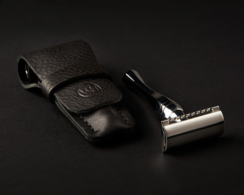 safety razor pouch in black leather